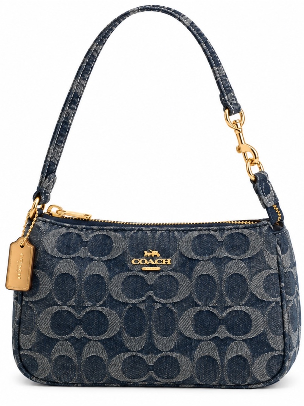 Coach Denim Signature Mini Shoulder Bag in Dark Blue with Gold Hardware